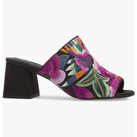 Jeffrey Campbell Perpetua Embroidered Square Toe Block Heel open toe mules - Picture 2 of 11